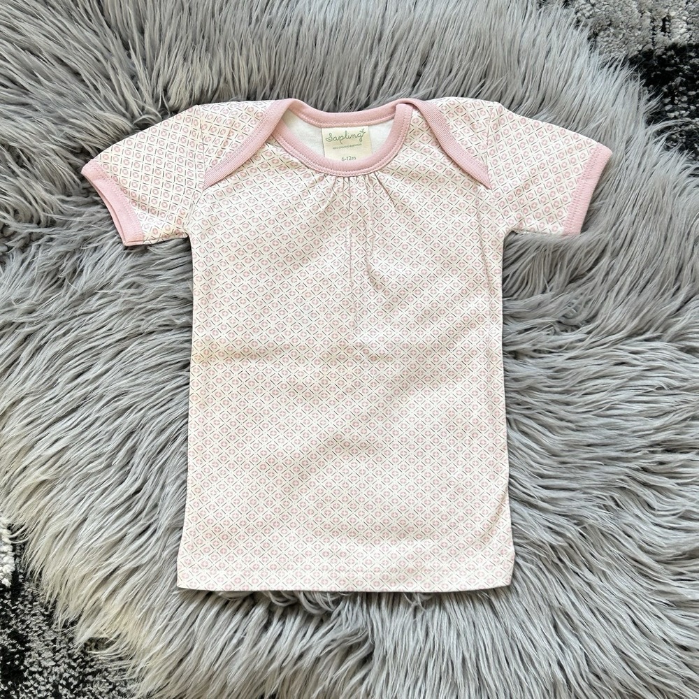 Sapling Girls 100% Organic Cotton Dusty Pink SS Tee Size 6-12‎ Months NEW